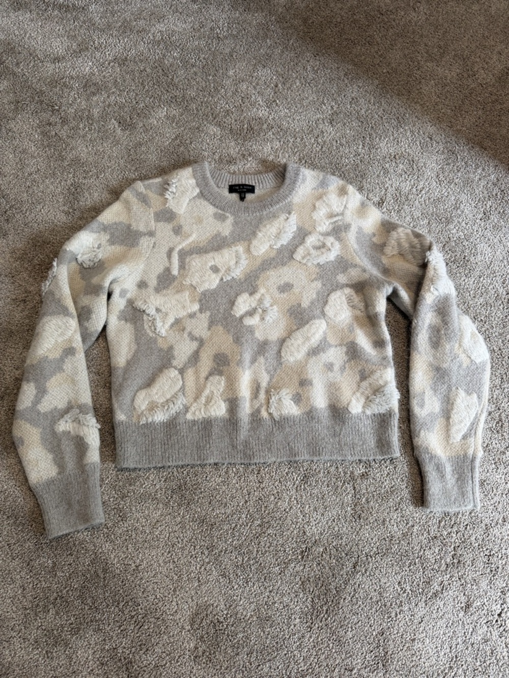 rag & bone Heathered Beige and Gray Crewneck Sweater
